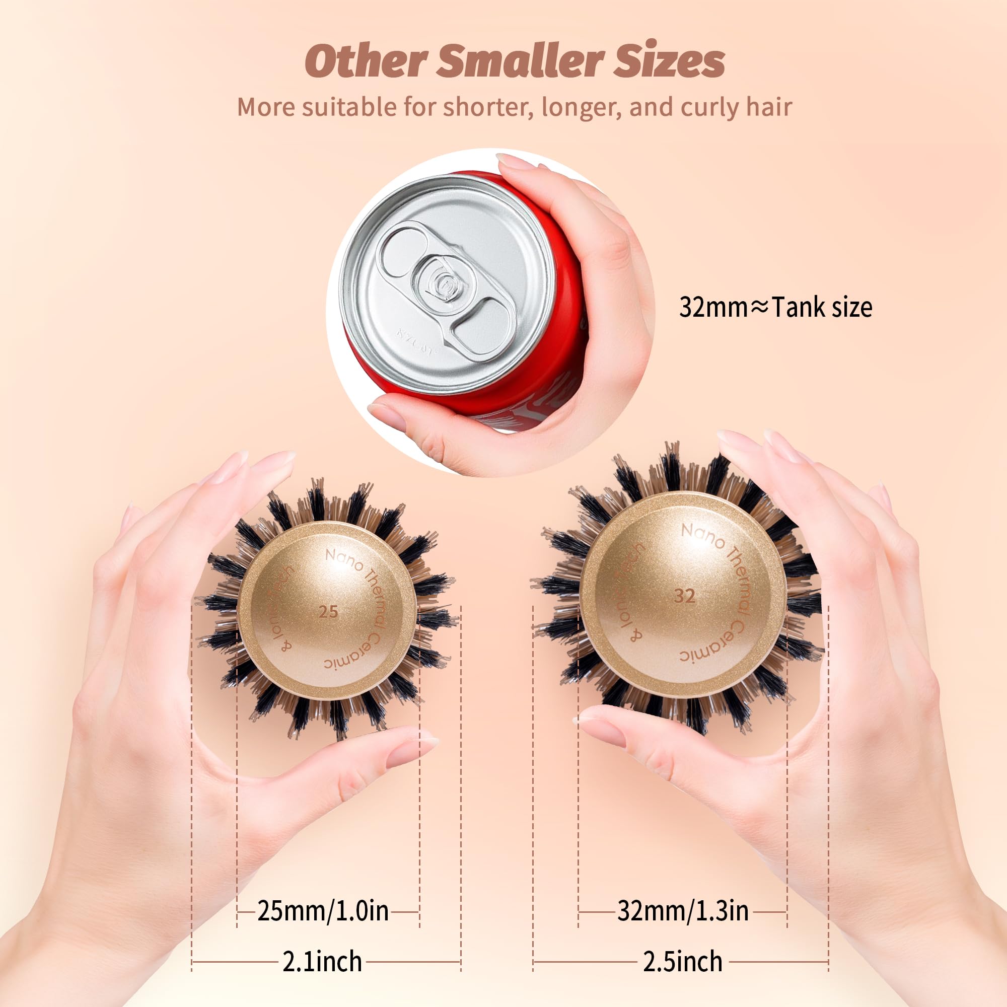 STYLEMATE round brush showing natural boar bristles distributing oils for shine