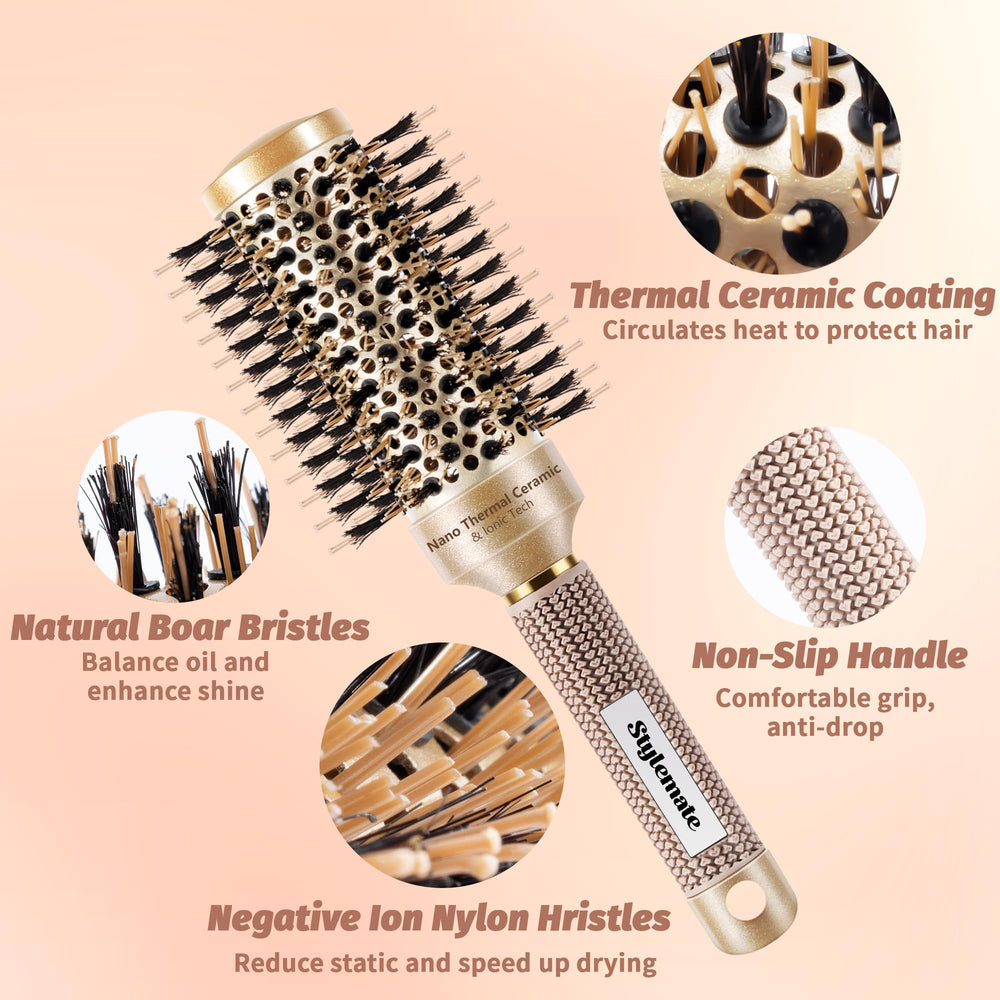 STYLEMATE ergonomic round hair brush with non-slip handle for comfortable styling