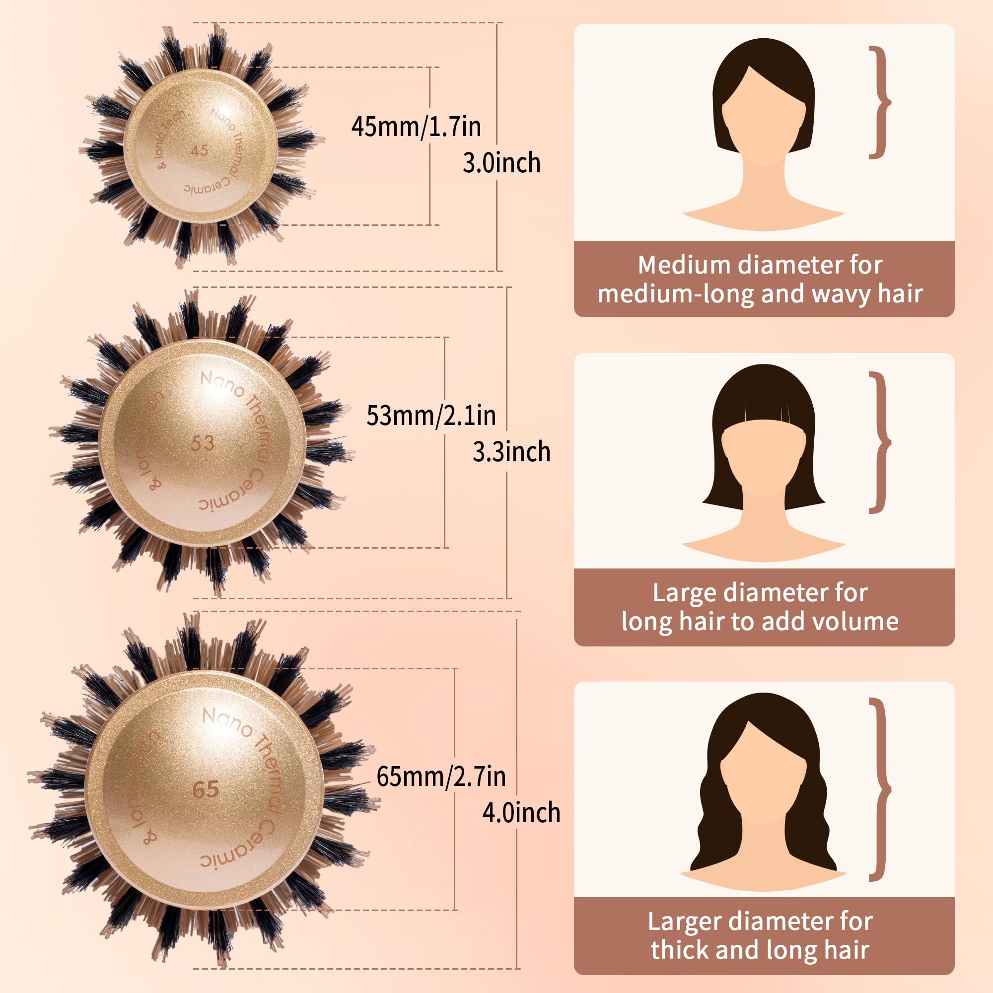 STYLEMATE nano ceramic ionic round brush for frizz reduction and quick drying