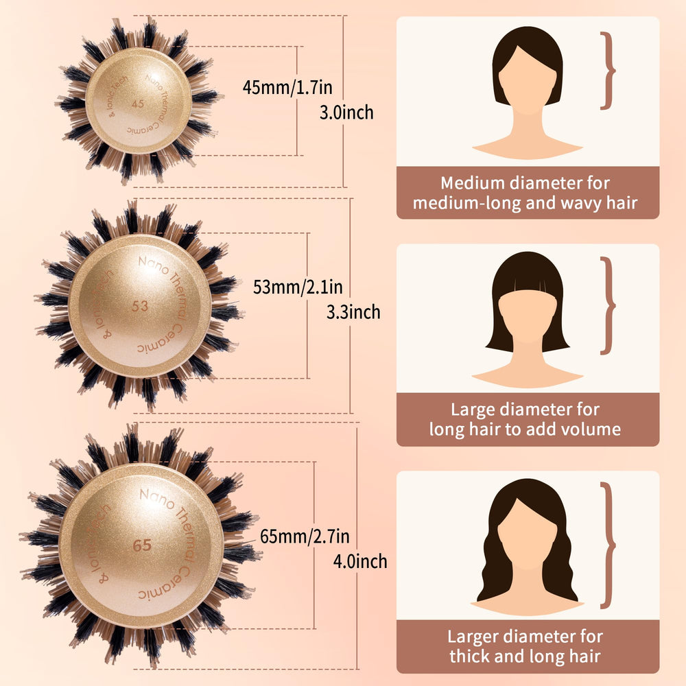 STYLEMATE nano ceramic ionic round brush for frizz reduction and quick drying