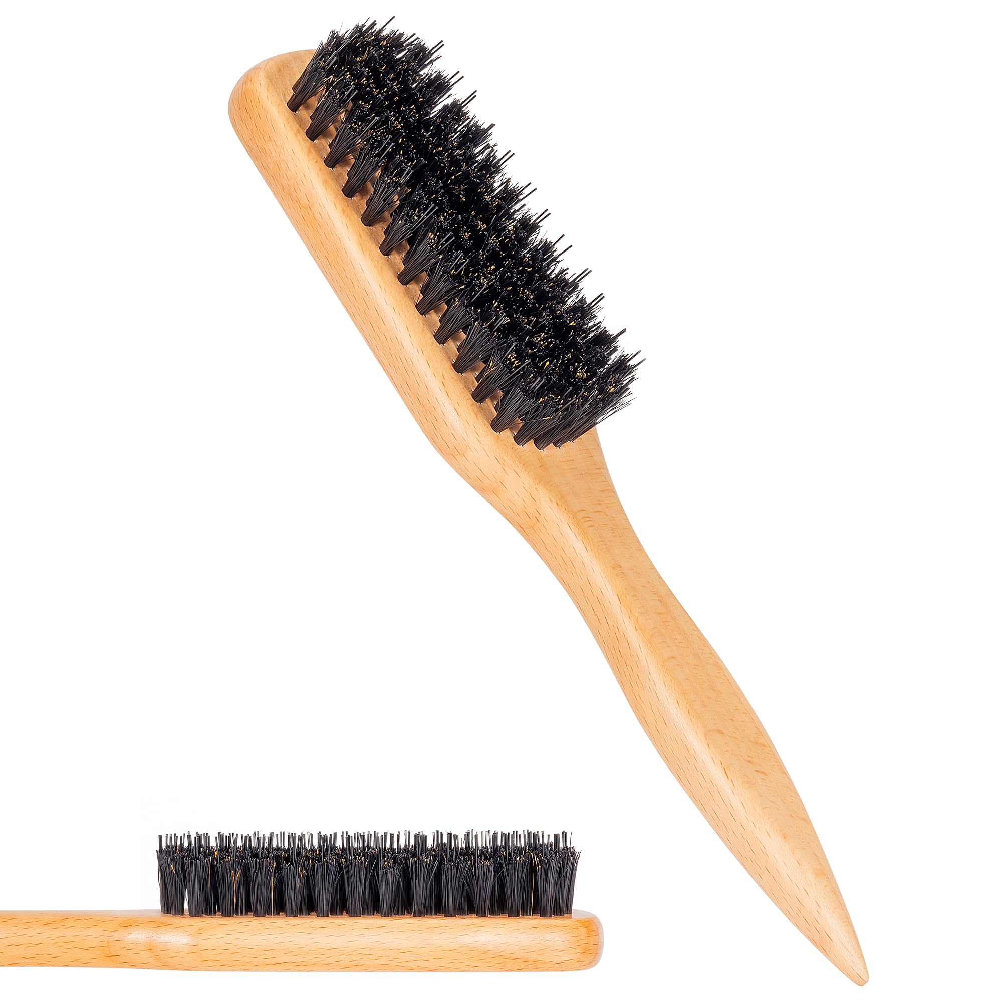 STYLEMATE Slick Back Brush closeup shows boar and nylon bristles for gentle detangling