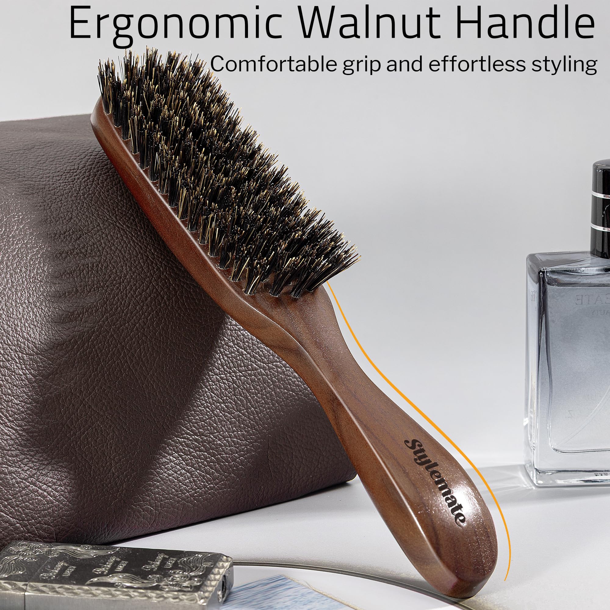 STYLEMATE stiff bristles for detangling thick hair, showing deep penetration.