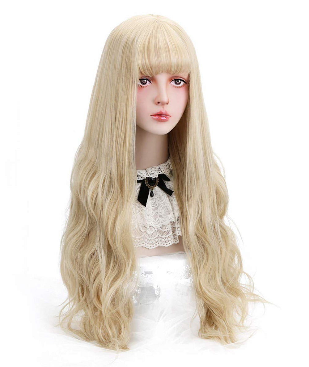 STYLER long blonde wig with bangs side view for natural movement in cosplay or daily wear.