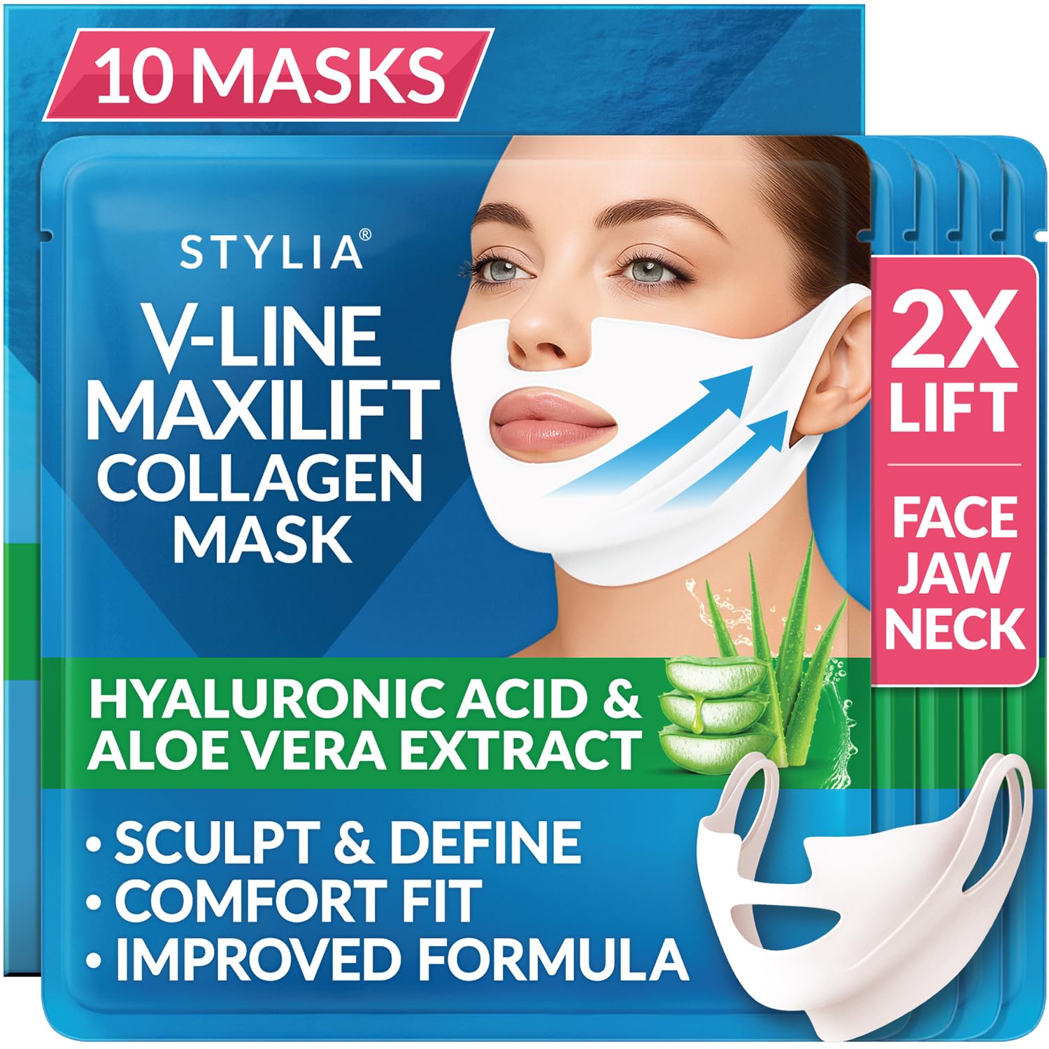 Stylia MaxiLift vLine mask contours chin for a sculpted jawline look.