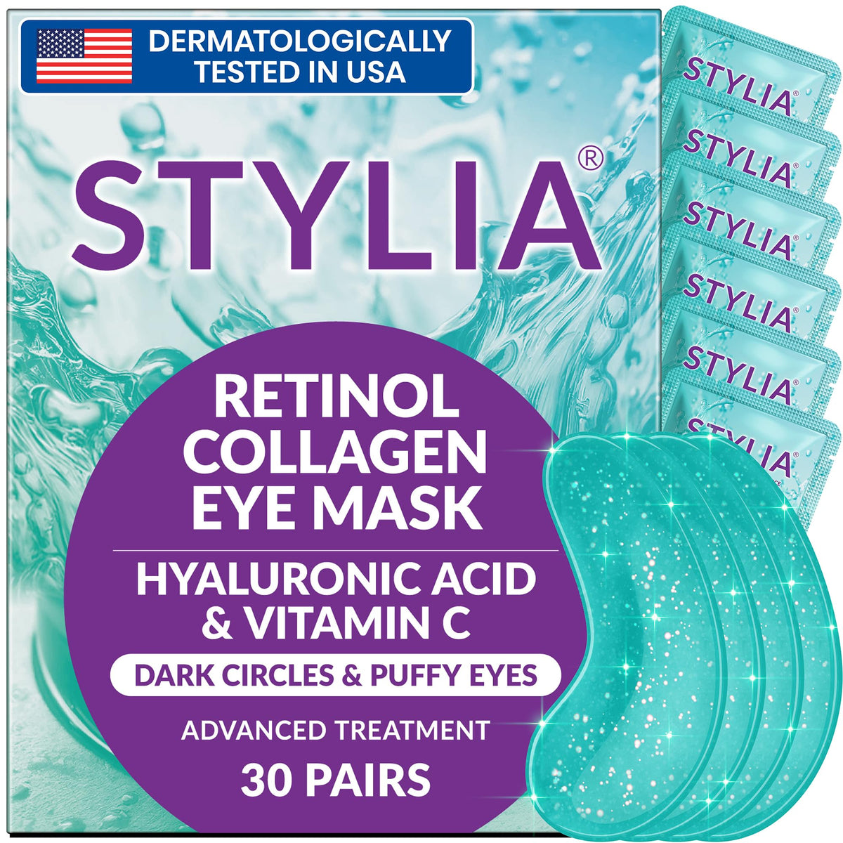 Stylia under-eye patches puffy eyes closeup deliver soothing hydration