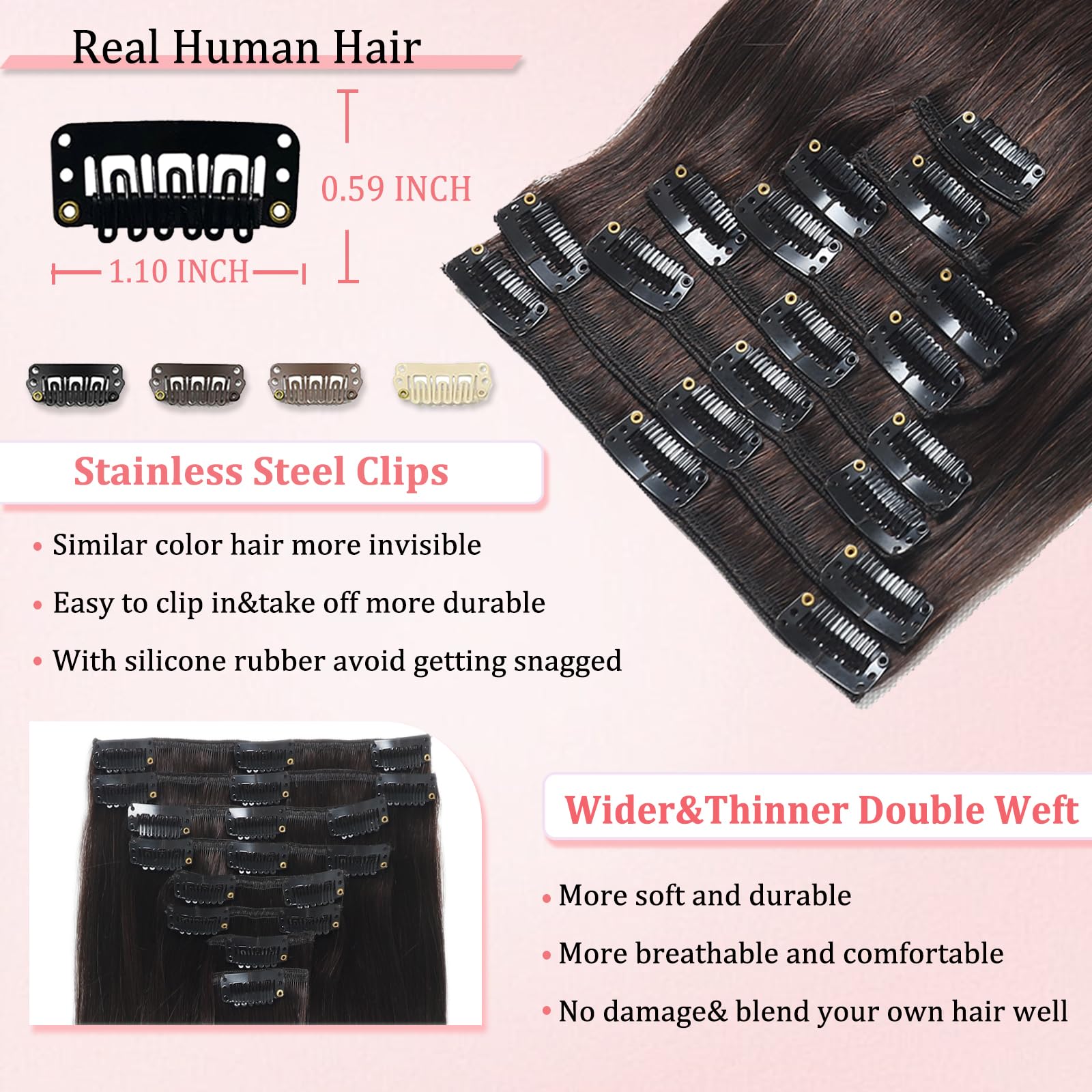 Stylifo invisible extensions blend with darker hair for natural, undetectable look.