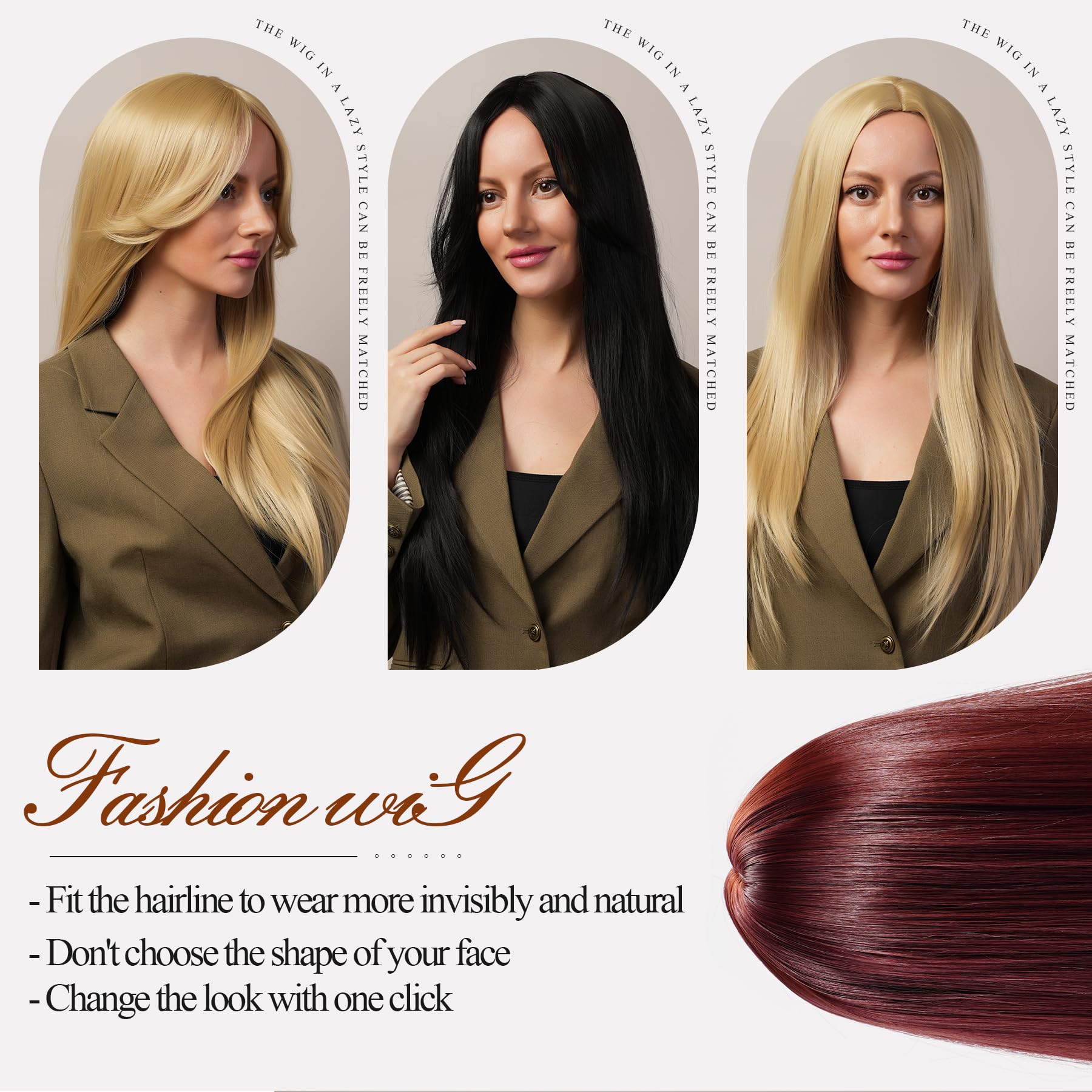 Stylophyx Black Mid-Part Long Straight Wig close-up highlights smooth texture and gloss.