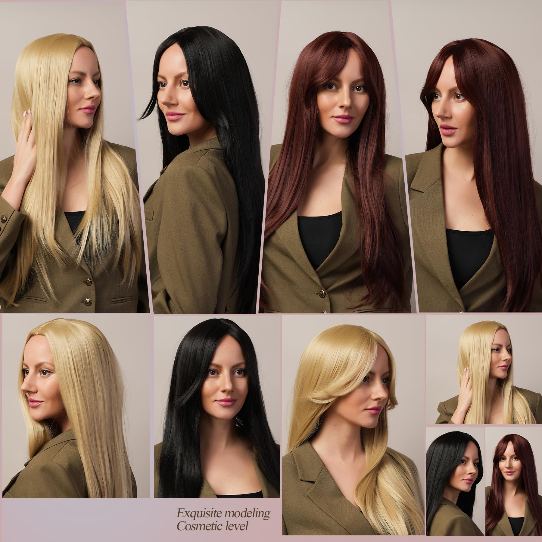 Stylophyx Black Mid-Part Long Straight Wig cosplay look enables versatile party styling.