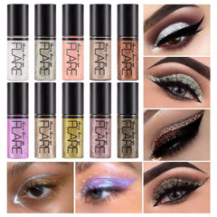 SUAKE 10Pcs glitter-eyeshadow swatches show vibrant color payoff and waterproof finish.