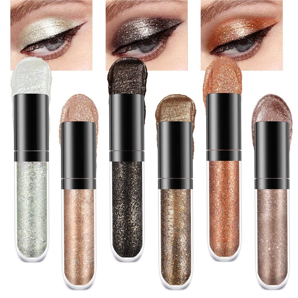 SUake 6 Colors Liquid Glitter Eyeliner Pack swatches vibrant glitter for bold day-to-night looks.
