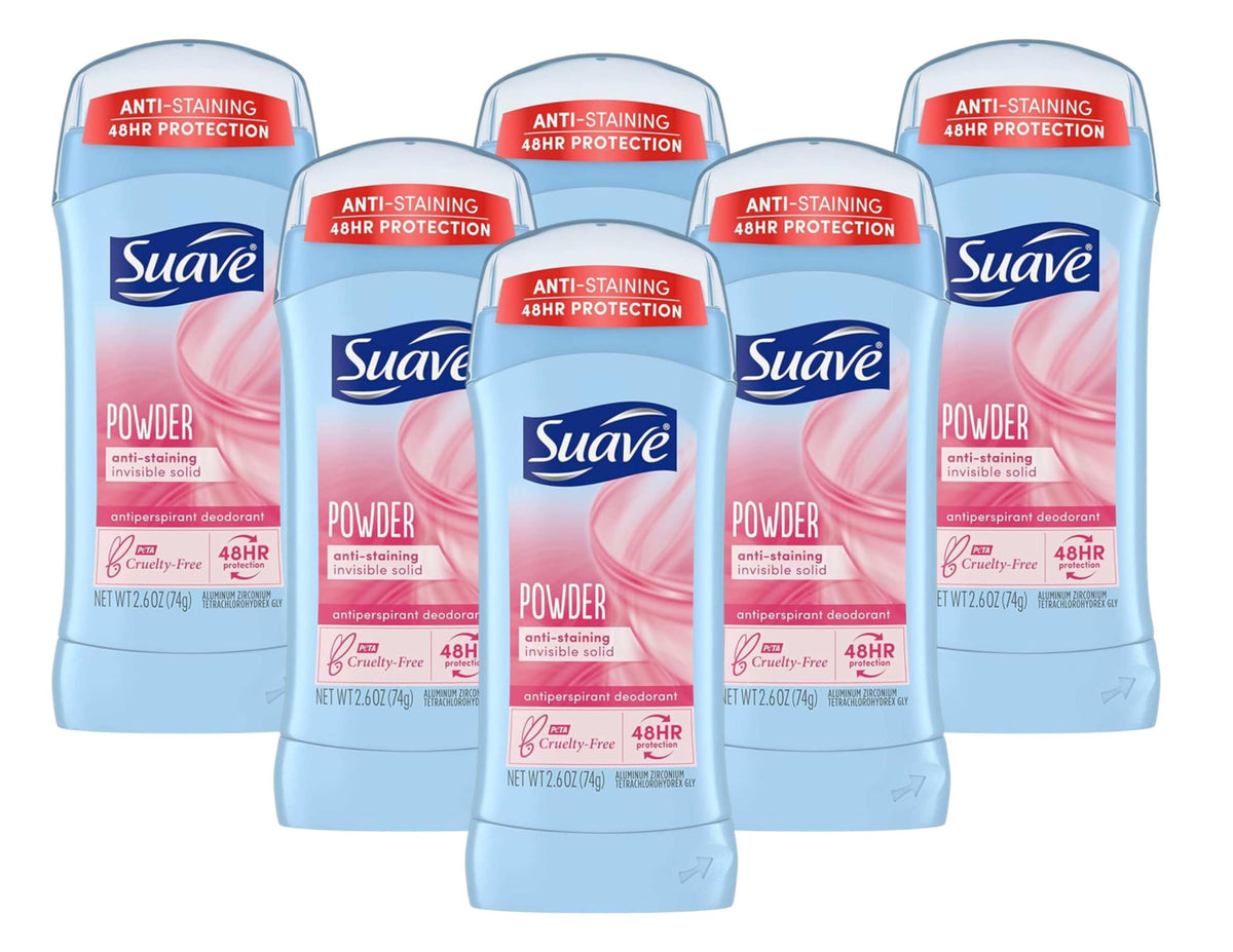 Suave 24hr protection invisible solid bottle demonstrates clear glide for discreet wear.