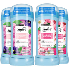 Suave antiperspirant Wild Cherry Blossom stick in use for quick, dry protection
