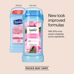 Suave antiperspirant women powder stick for easy application and long-lasting freshness.