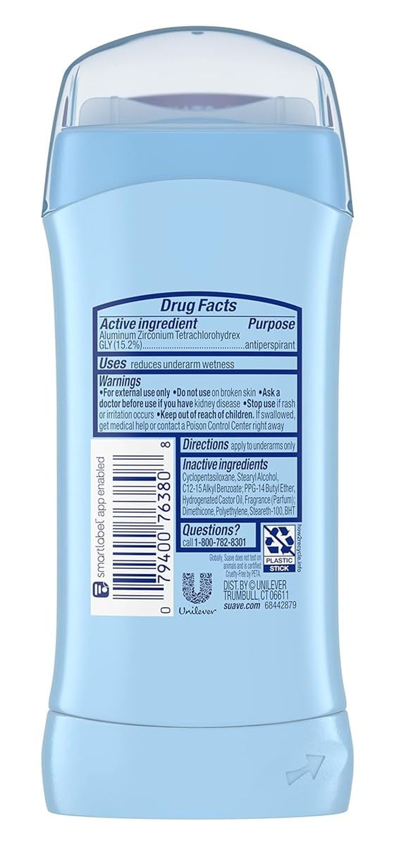 Suave application underarm demonstrates a clear glide for comfortable use.