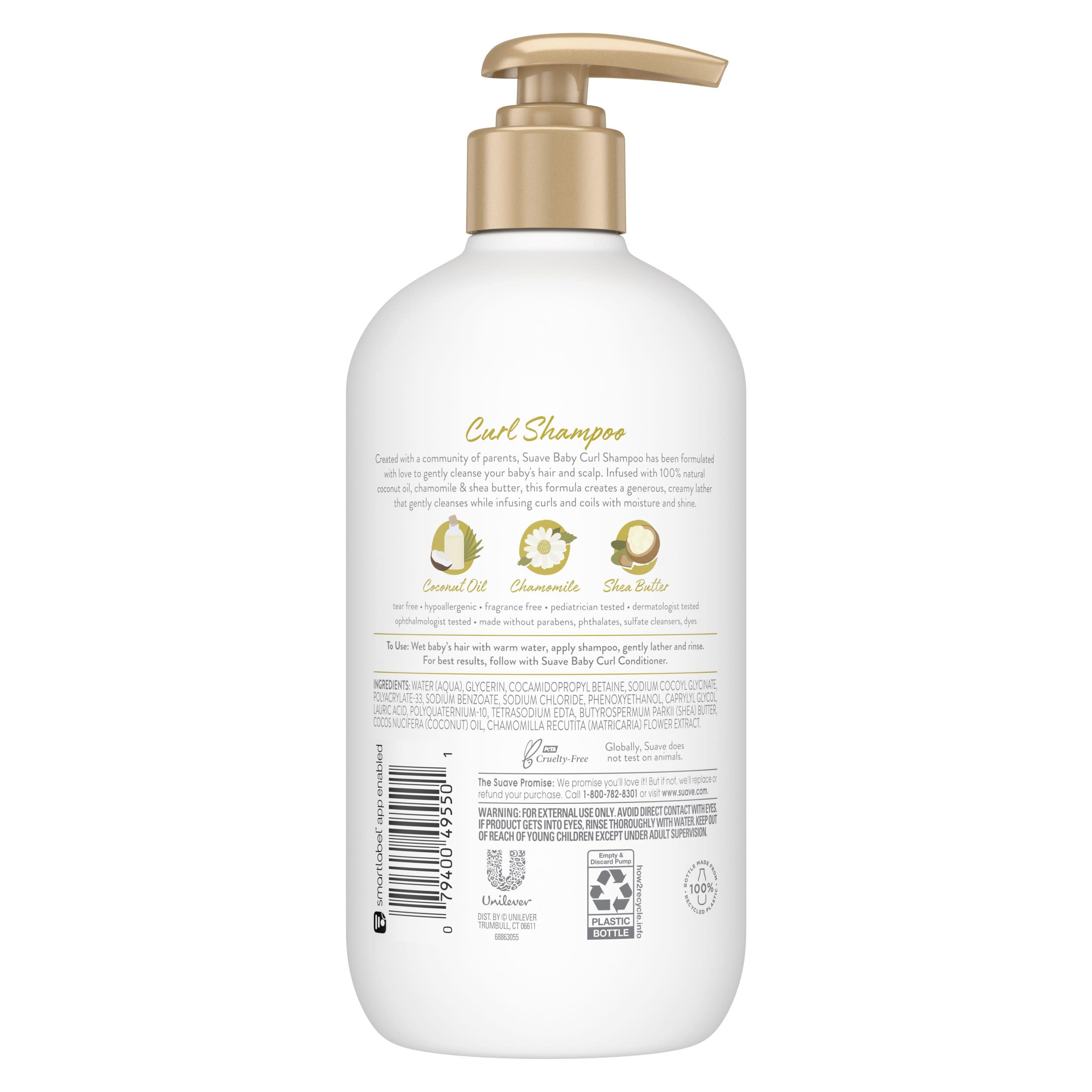 Suave Baby Curl Shampoo cruelty-free seal illustration, PETA-certified.