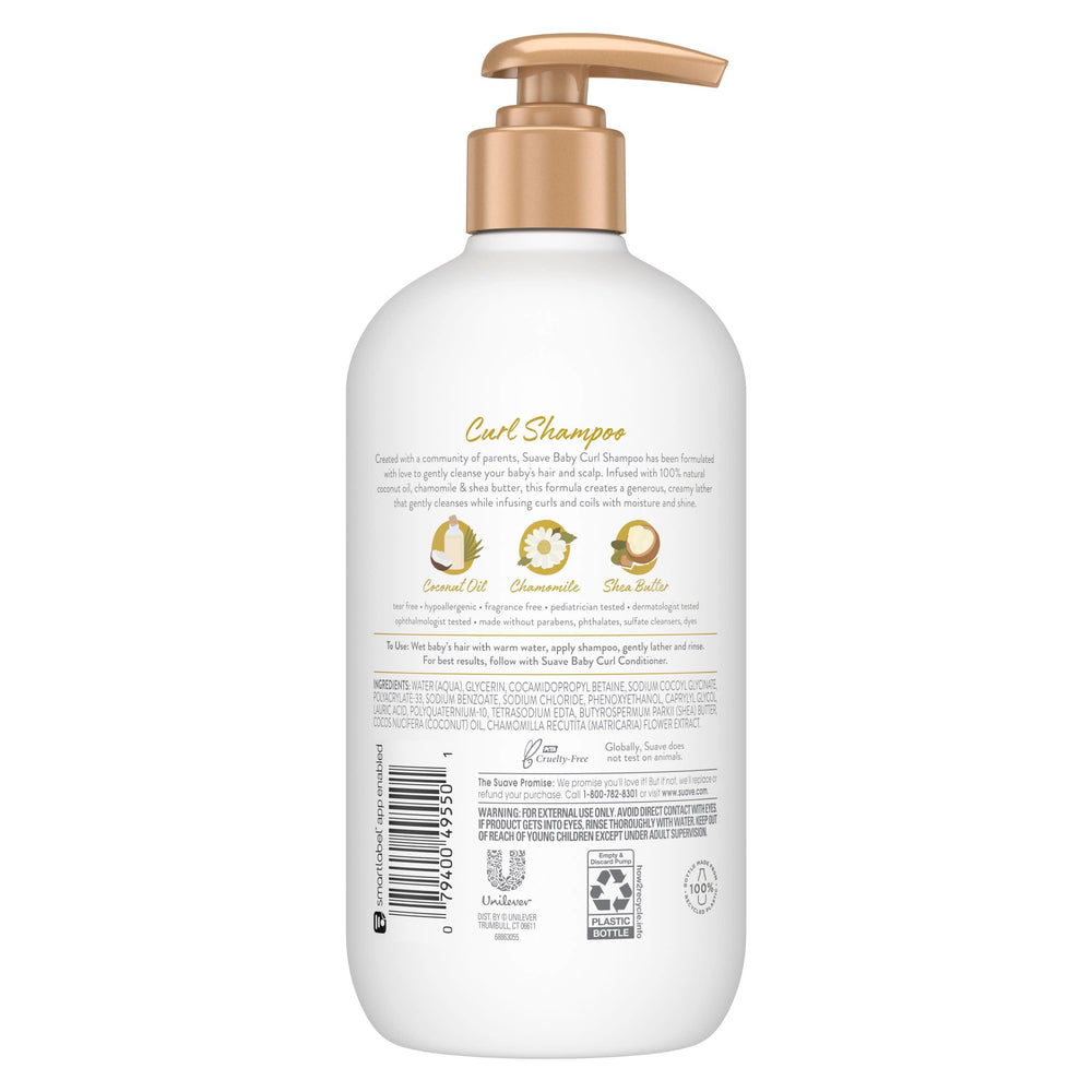 Suave Baby Curl Shampoo cruelty-free seal illustration, PETA-certified.