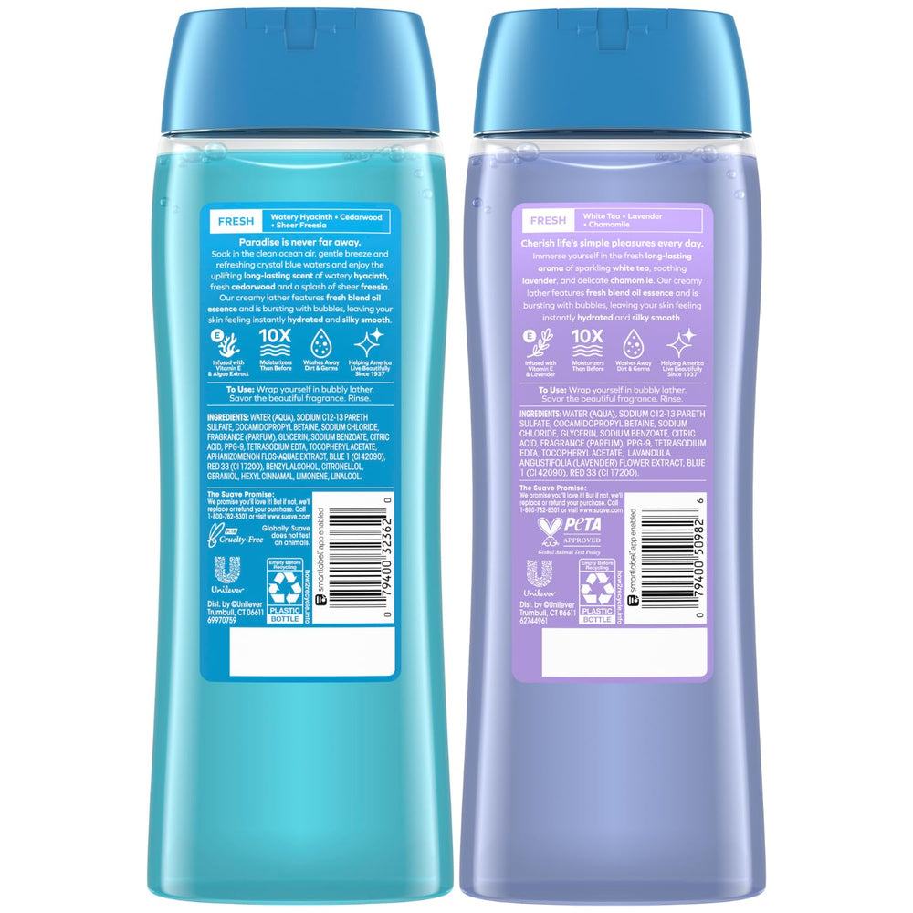 Suave body wash display in a clean bathroom setting for everyday use