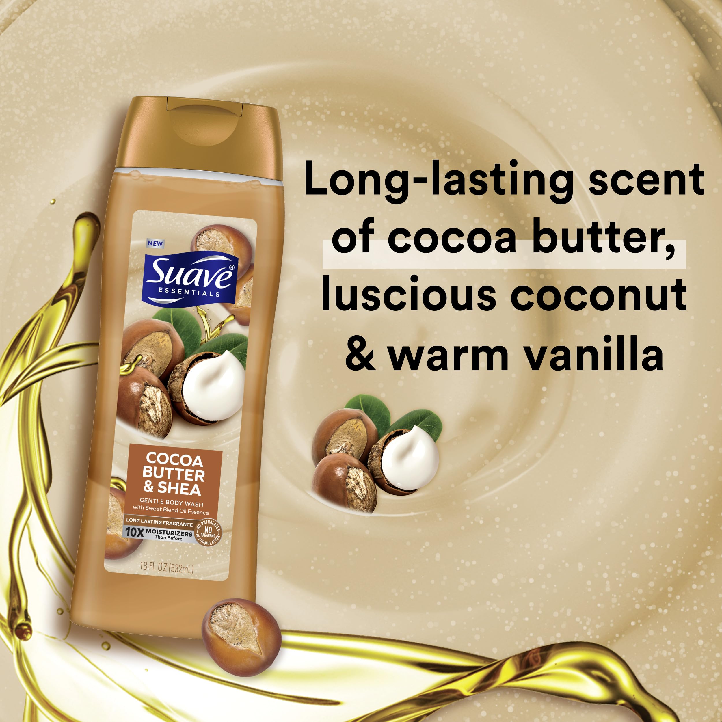 Creamy foaming lather from Suave body wash for a gentle cleanse