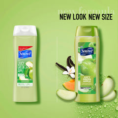 Suave Green Apple lather demonstrates creamy moisture for soft, hydrated skin.
