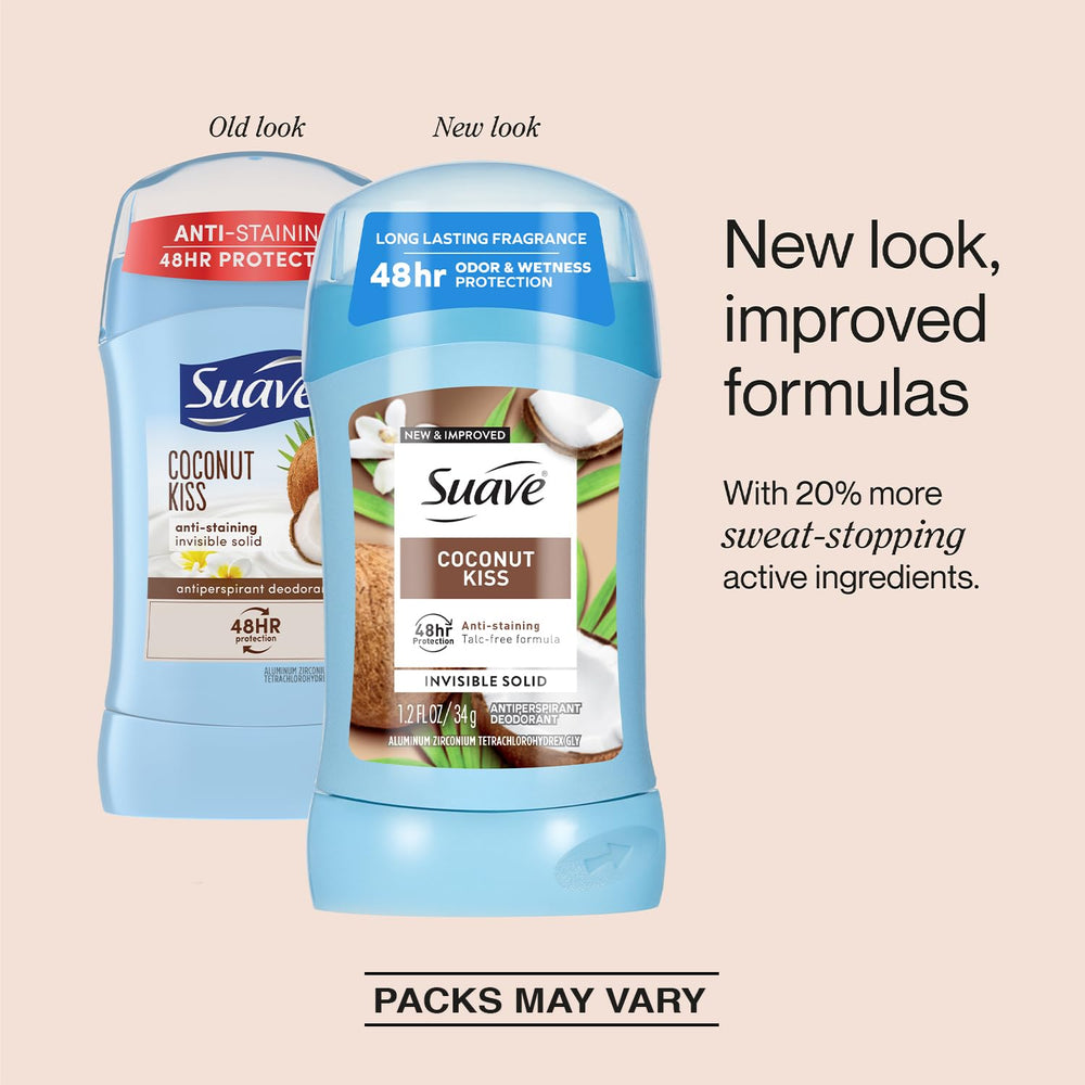 Suave Coconut Kiss fragrance closeup highlights coconut and vanilla scent.