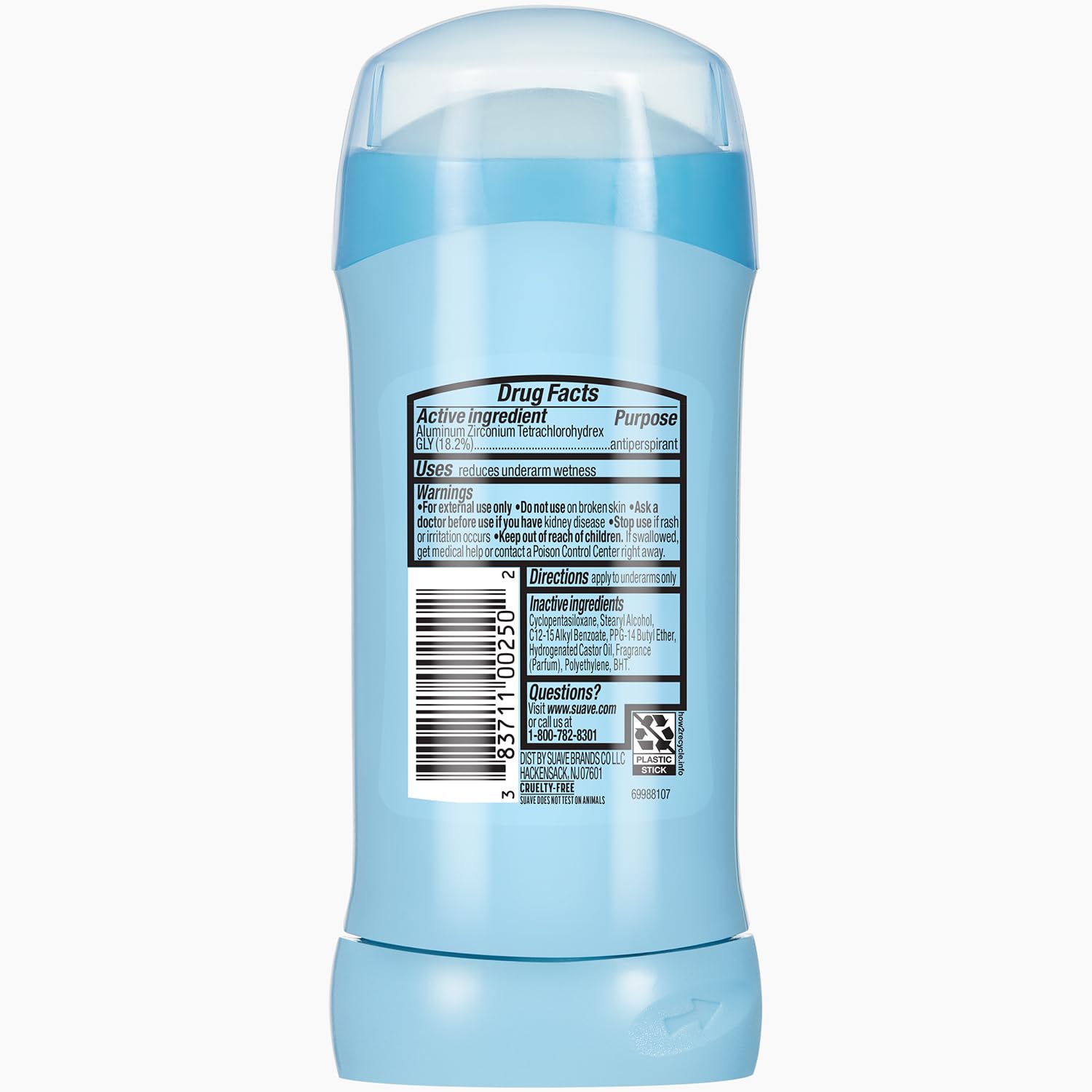 Suave cruelty-free logo confirms cruelty-free status via PETA certification.