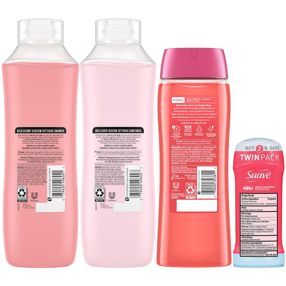 Suave cruelty-free branding; PETA logo signals ethical beauty standards.