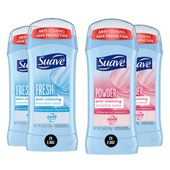 Suave Deodorant Women bundle packaging shows 4 x 2.6 oz for daily freshness.