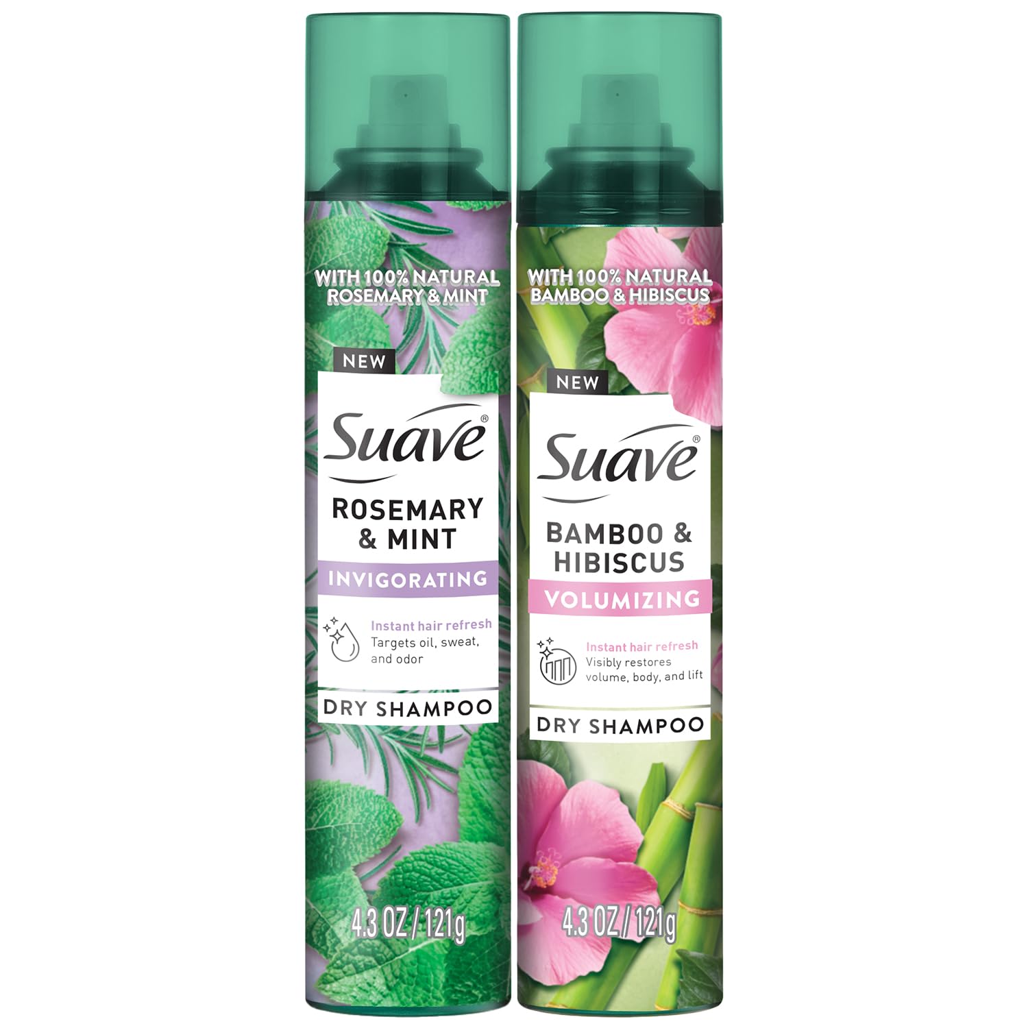 Suave dry shampoo rosemary mint bottle shows refreshing scent for quick hair refresh