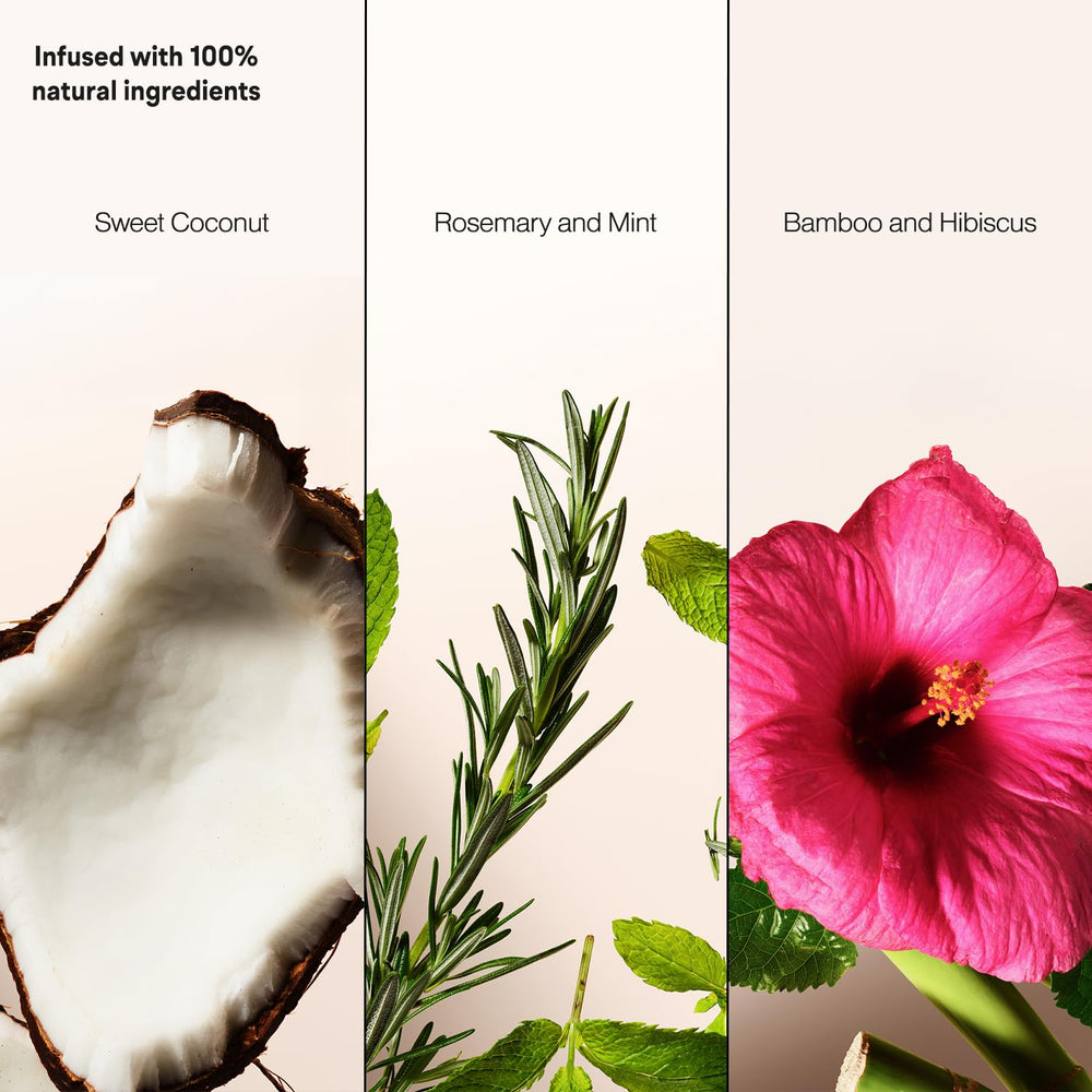 Bamboo and Hibiscus bottle emphasized for volumizing boost and natural feel