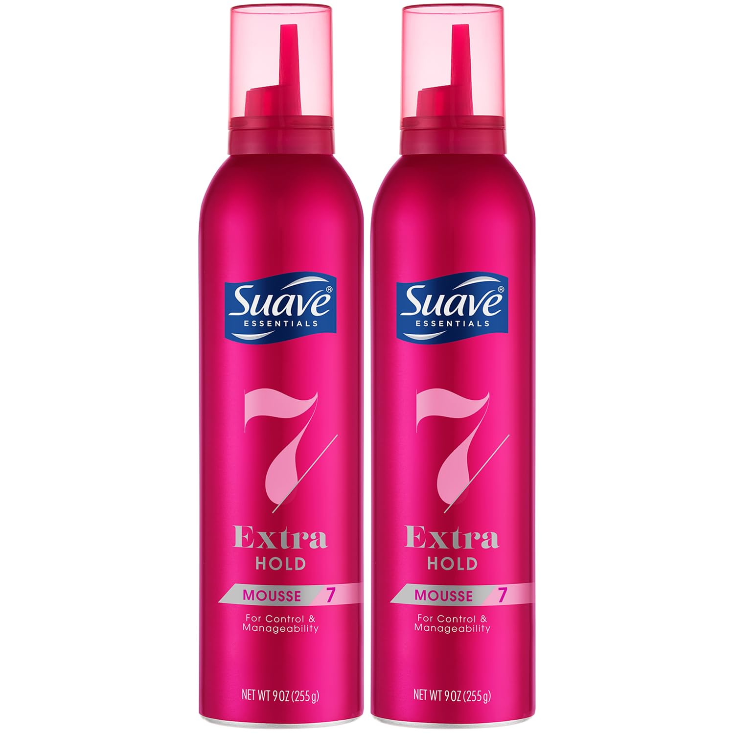 Suave Extra Hold Mousse bottle demonstrates lightweight volume for daily styling.