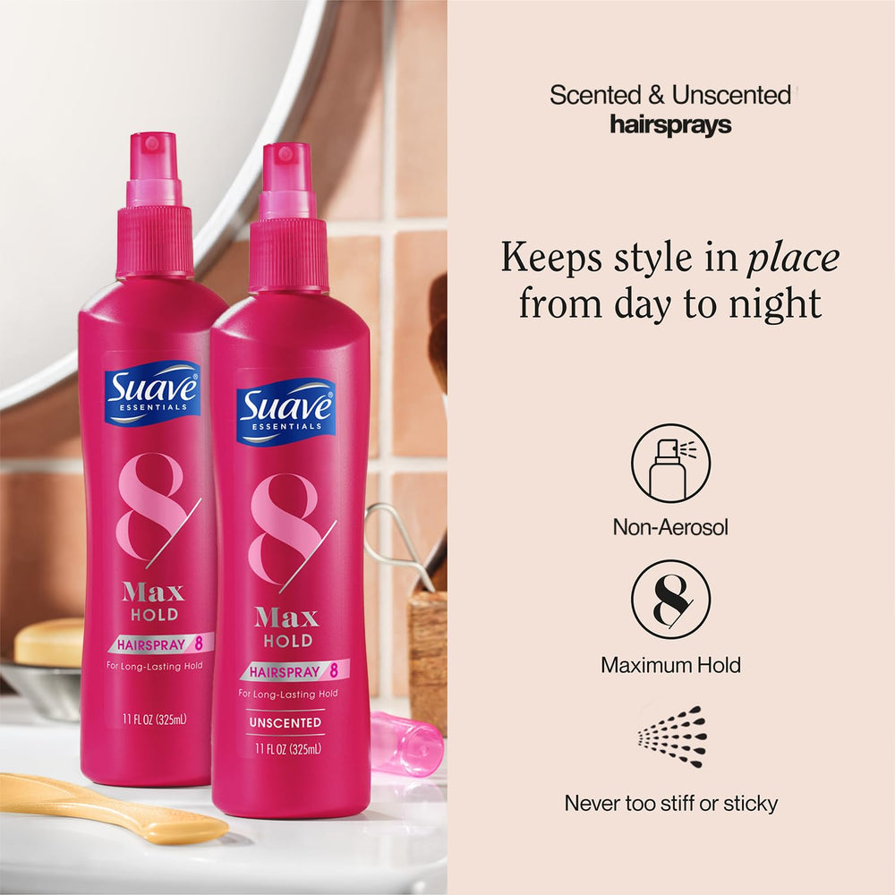 Suave Hairspray Max Hold application on hair supports secure shapes