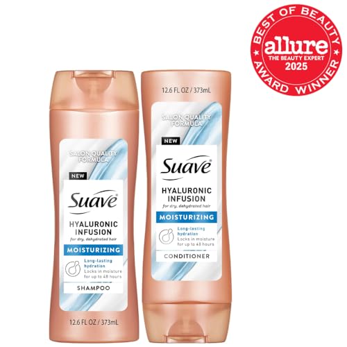 Suave Hyaluronic Infusion Conditioner bottle delivering lasting moisture and manageability.