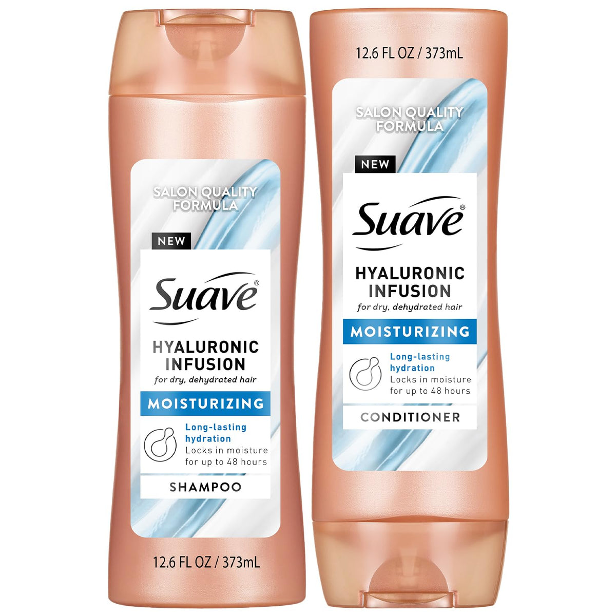 Suave Hyaluronic Infusion Shampoo bottle for lightweight hydration and smoother hair.