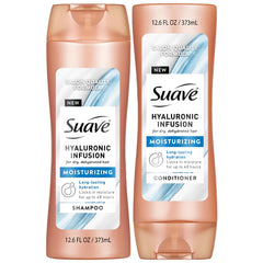 Suave Hyaluronic Infusion Shampoo bottle for lightweight hydration and smoother hair.