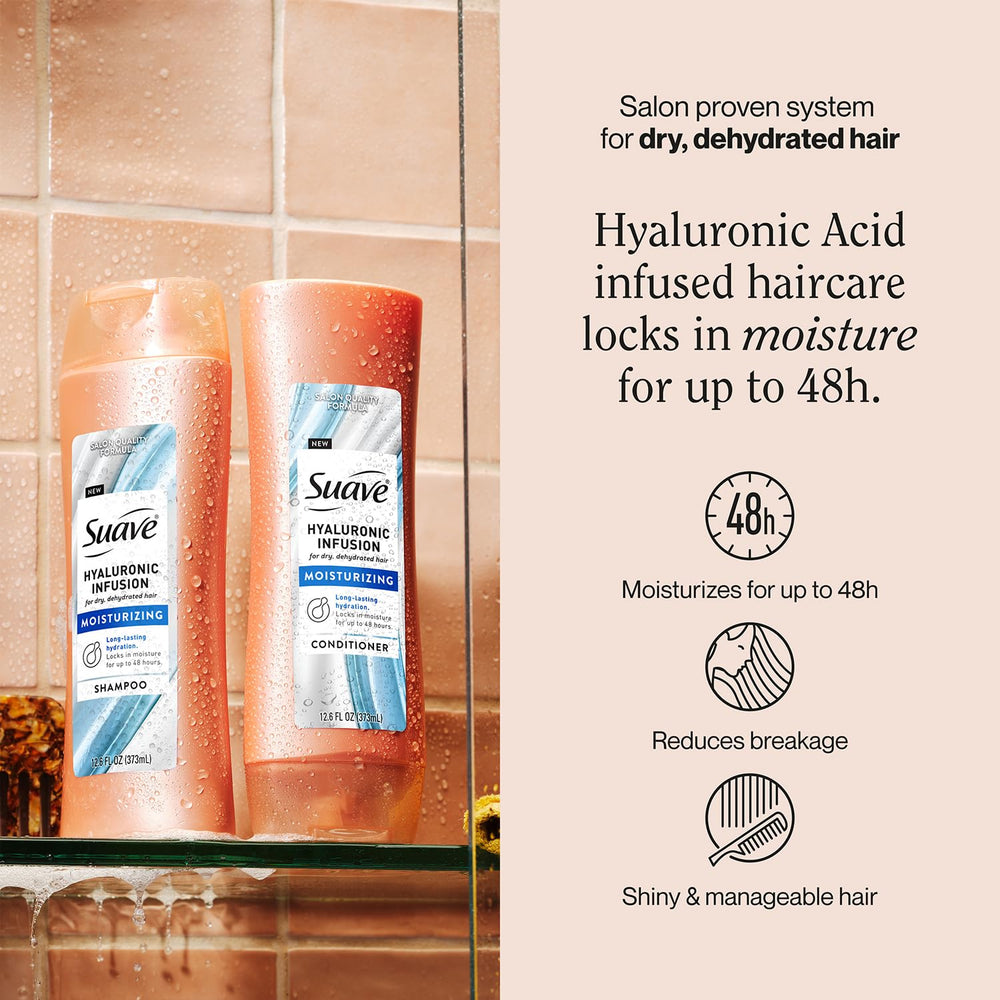 Close up of Suave Hyaluronic Infusion Shampoo lather highlighting smooth texture.
