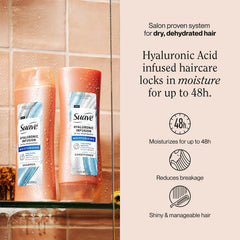 Close up of Suave Hyaluronic Infusion Shampoo lather highlighting smooth texture.
