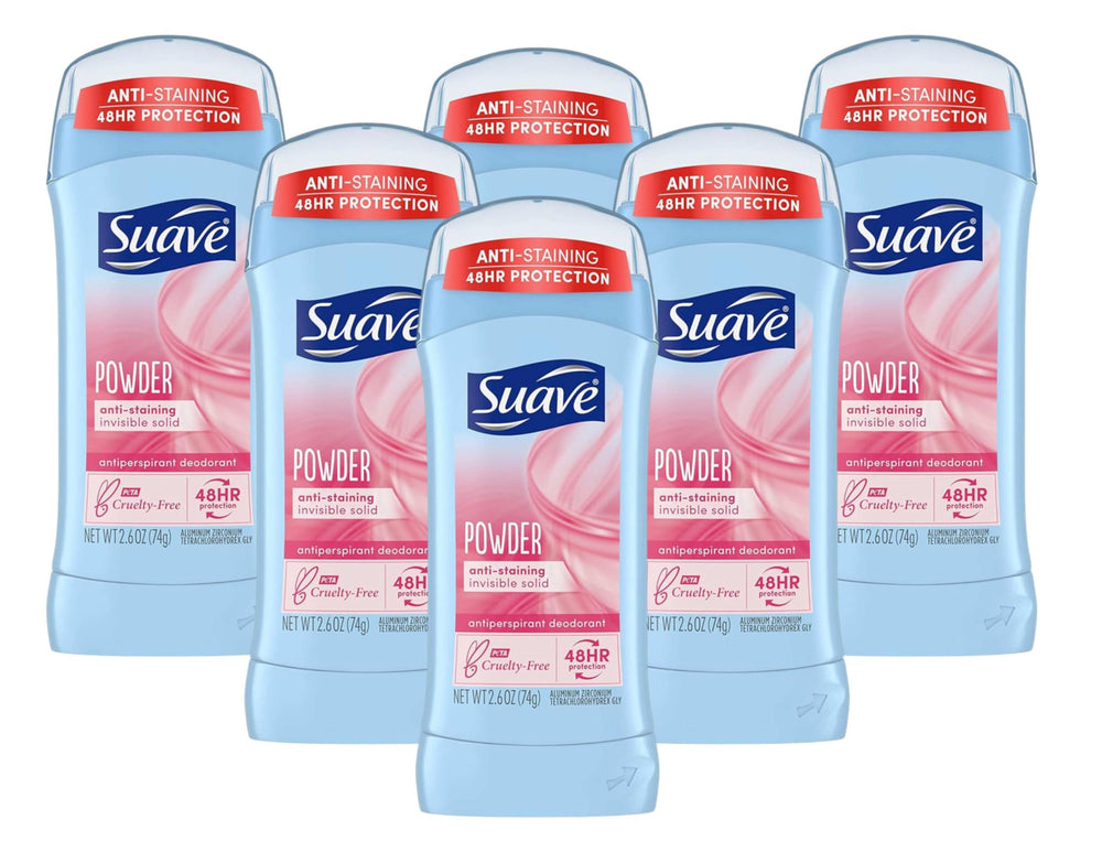 Suave invisible powder solid display emphasizes invisible finish and everyday protection.