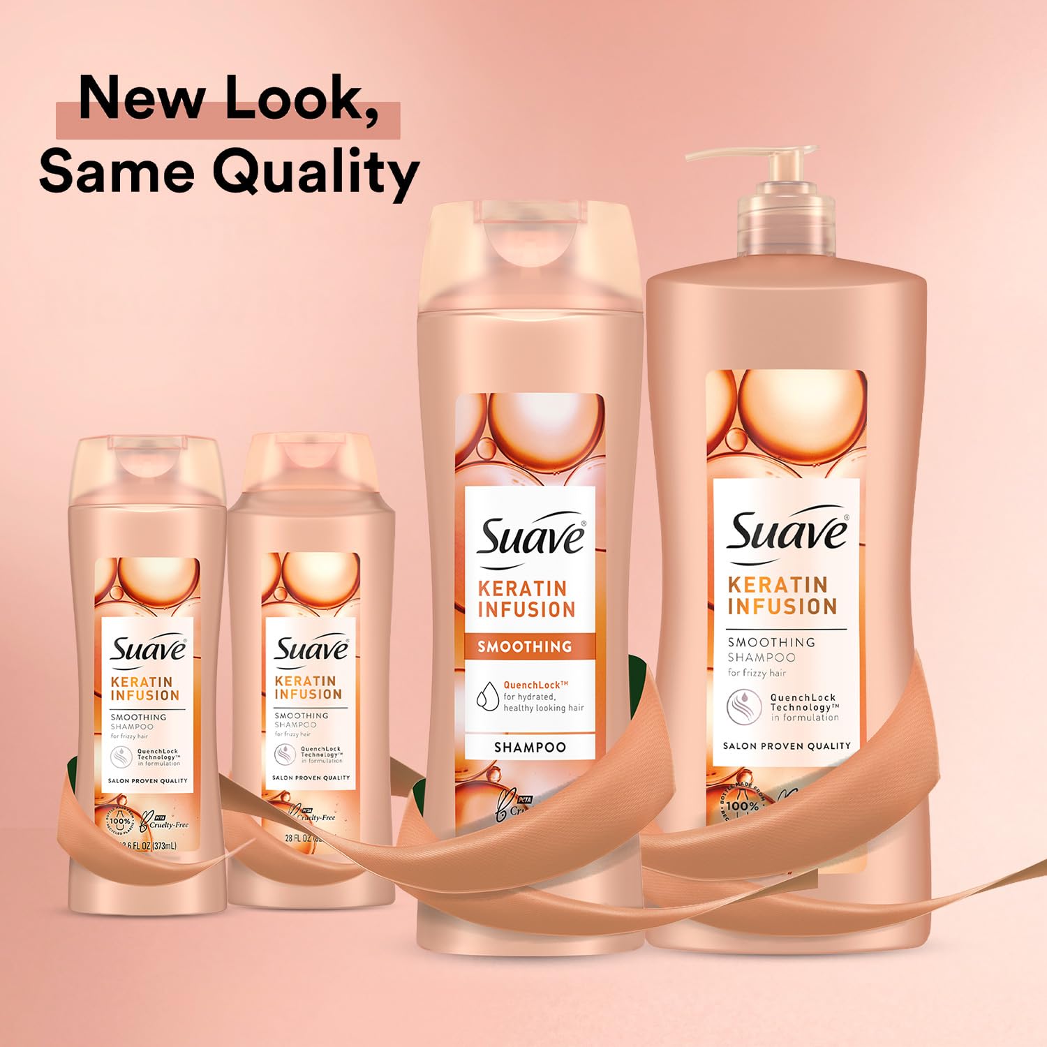 Suave Keratin Infusion Shampoo smoothing-system bottle – visual with shimmering shine, frizz-prevention potential