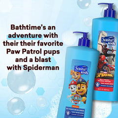 Suave Kids 3-in-1 Paw Patrol Adventure Bay Breeze bottle highlights tear-free cleansing.