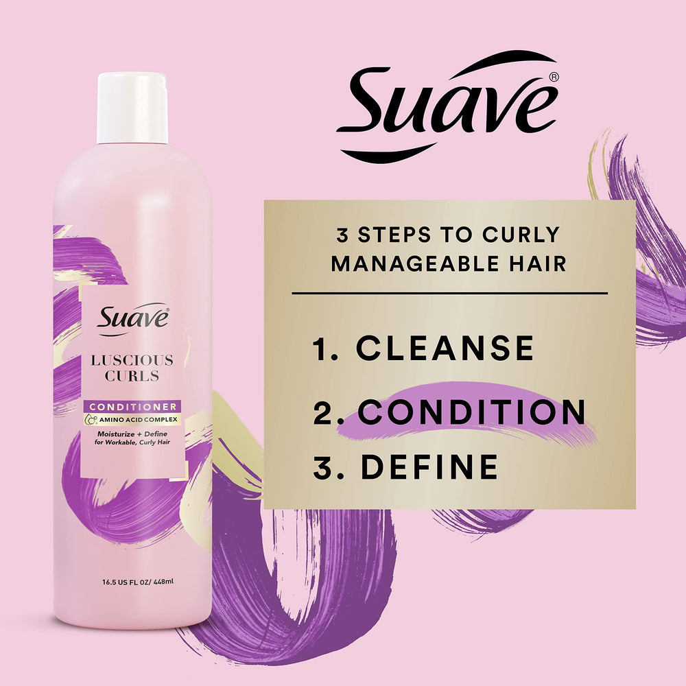 Suave Luscious Curls Conditioner detangles to smooth, manageable curls.