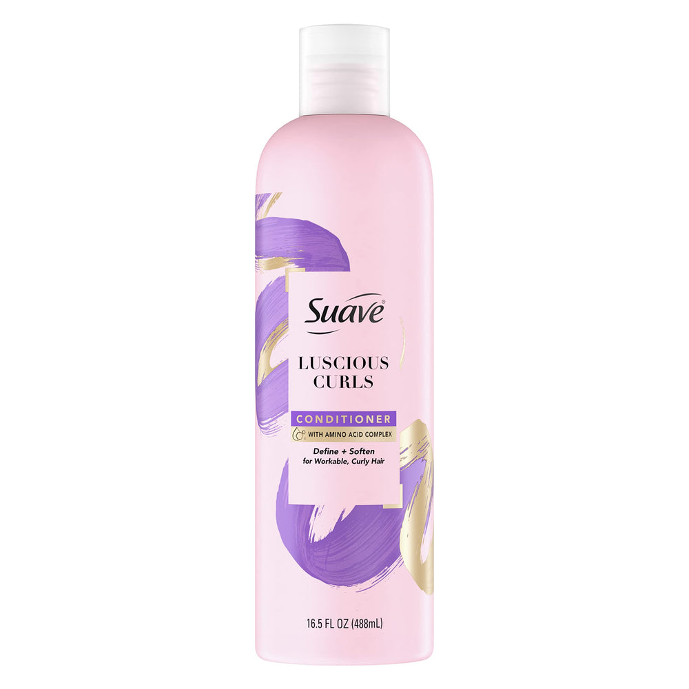Suave Luscious Curls Conditioner pump-dispense enables easy, even application for styling prep.