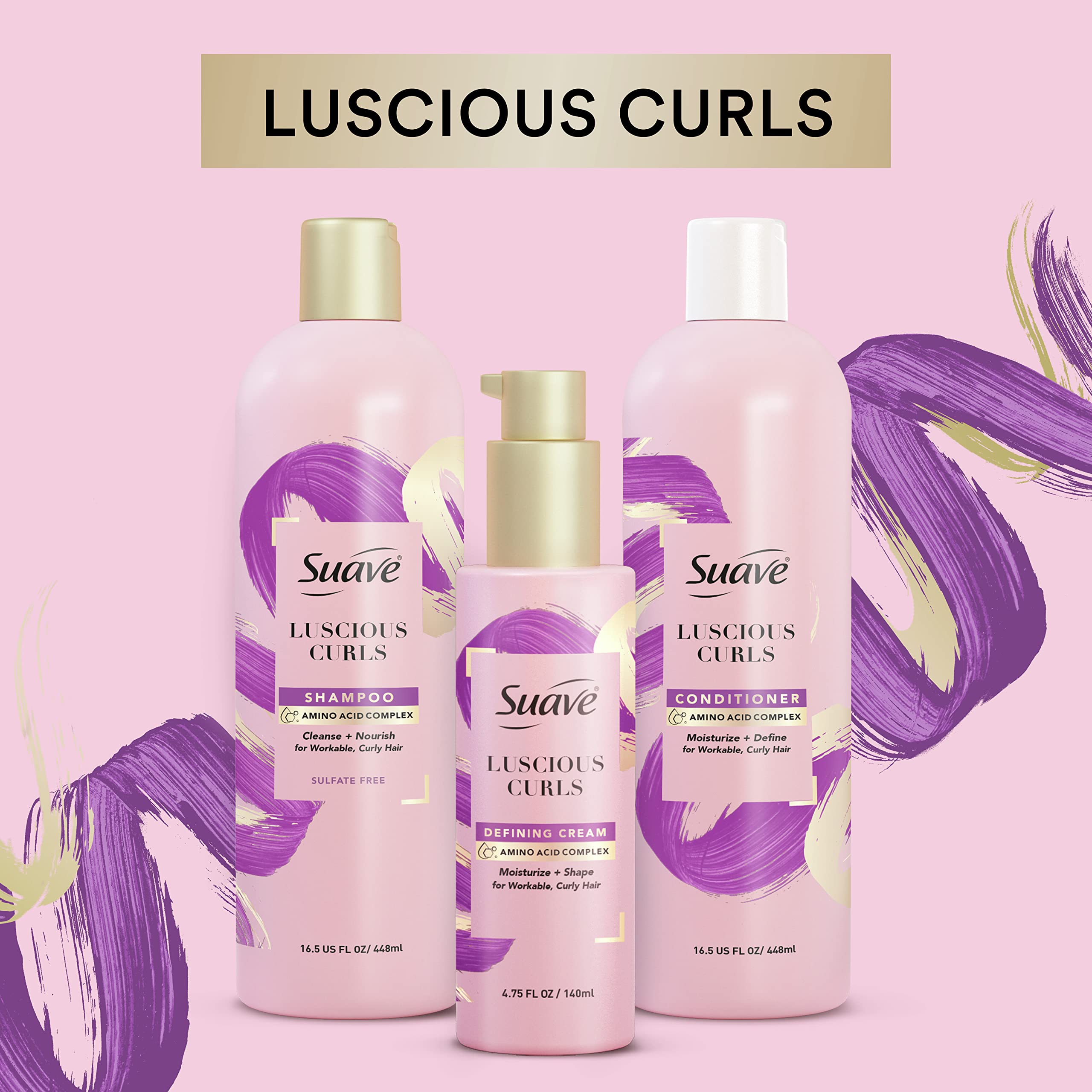 Suave Luscious Curls Conditioner adds lightweight shine and smoothness.