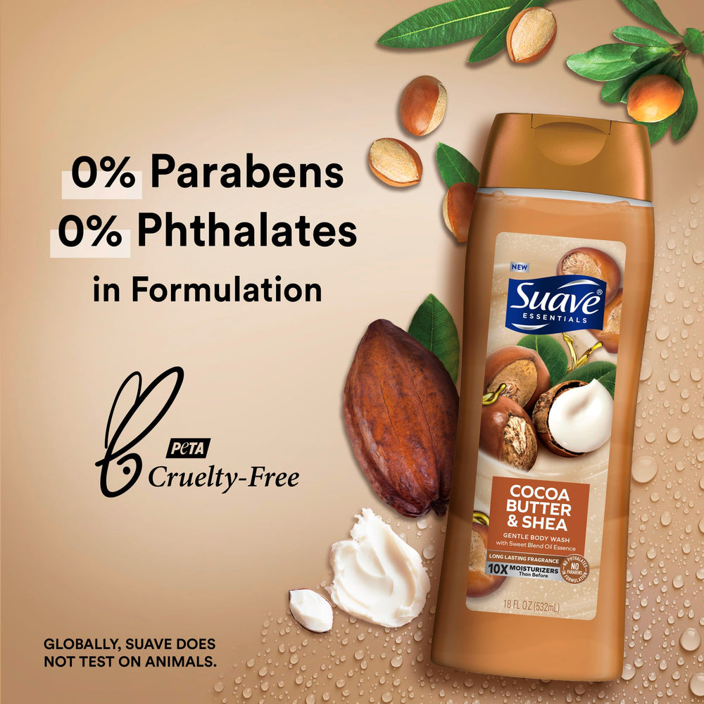 Pour shot of Suave Milk & Honey body wash releasing fragrance