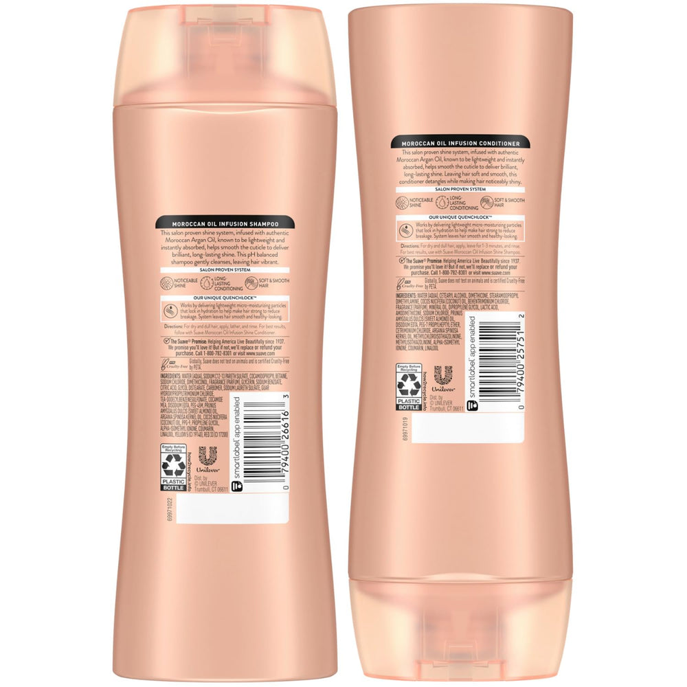 Suave Moroccan Oil Infusion hair resilience closeup highlights stronger-feeling strands.