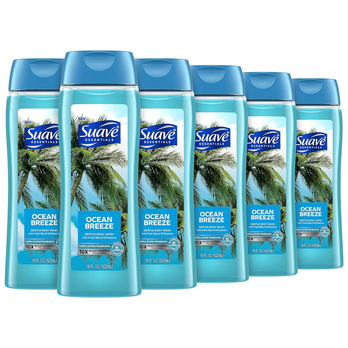 Suave Ocean Breeze bottle highlights fresh, hydrating body wash for daily use