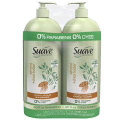 Suave Pro Almond & Shea Butter shampoo bottle delivering nourishing moisture for hair