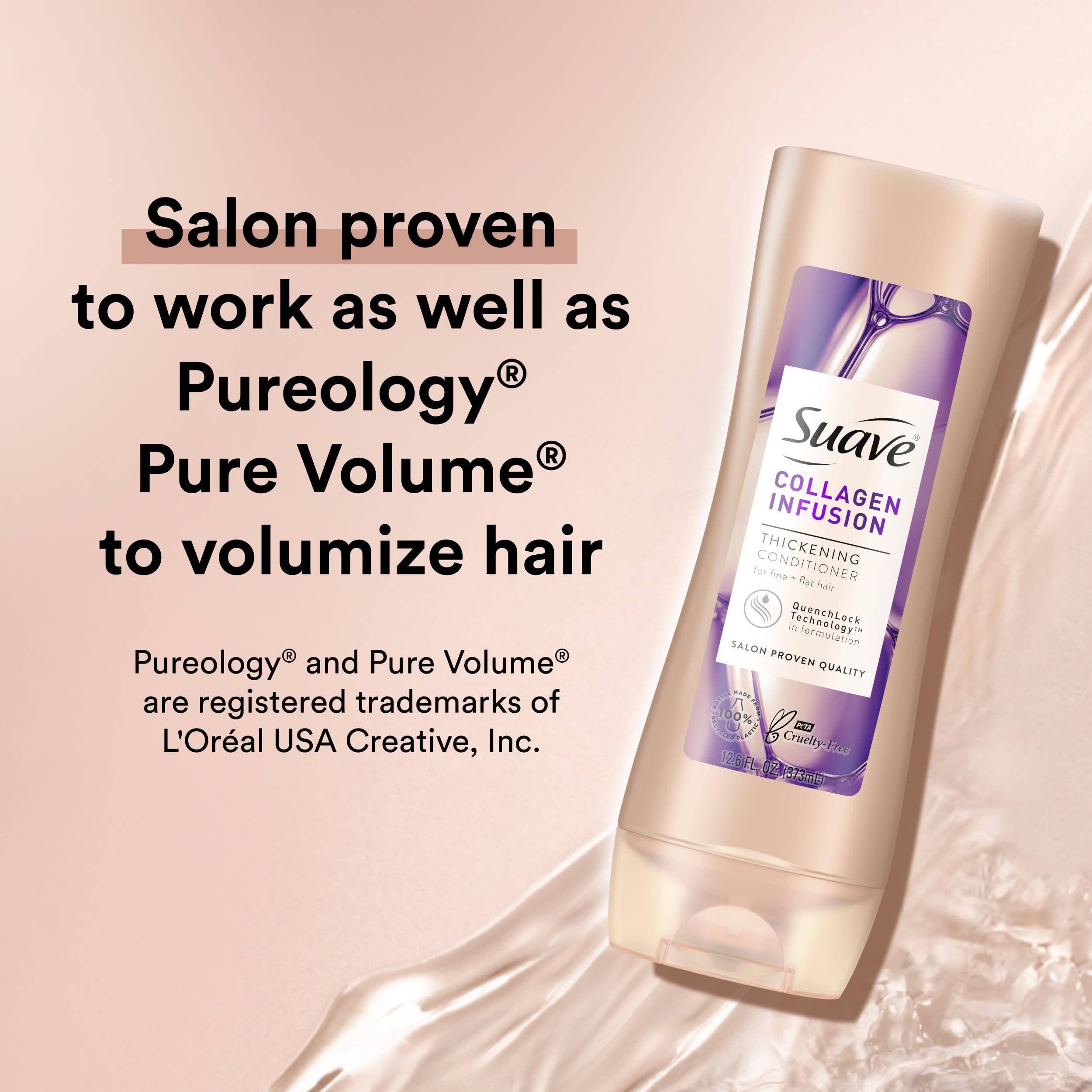 Suave Professionals Collagen Infusion Conditioner application scene highlights lightweight moisture.