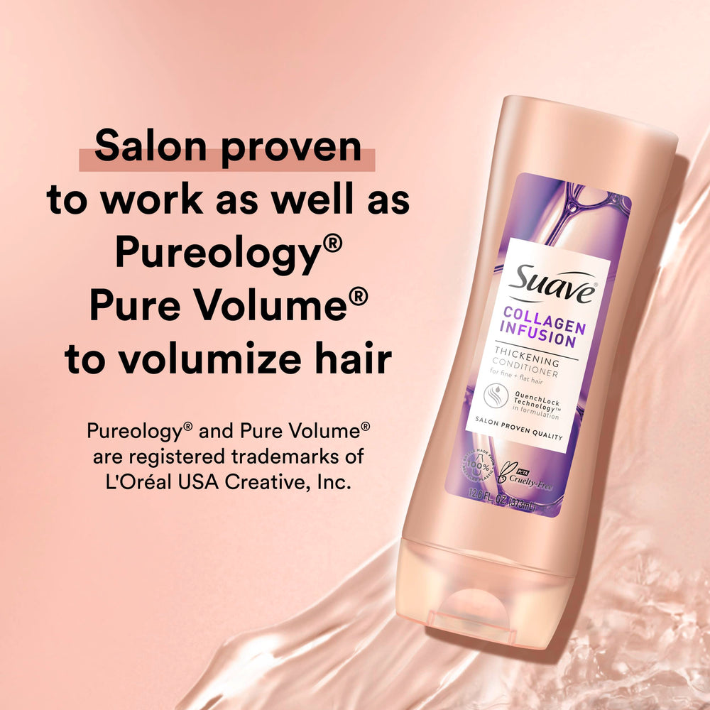 Suave Professionals Collagen Infusion Conditioner application scene highlights lightweight moisture.