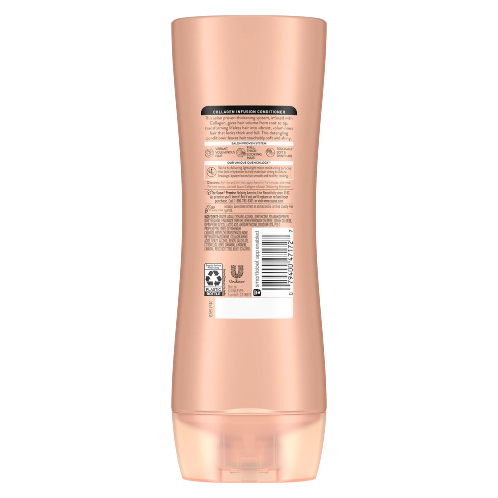 Suave Professionals Collagen Infusion Conditioner packaging emphasizes salon-grade quality at home.