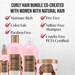 Suave Professionals curl conditioner application scene shows roots-to-ends distribution.